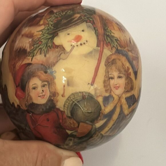 Lot of 3 paper decoupaged Christmas tree ornaments with teddy bears & snowmen - Picture 5 of 8